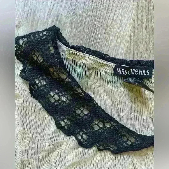 Miss Chievous Sheer Swiss dot blouse, black collar, XL - Picture 5 of 6
